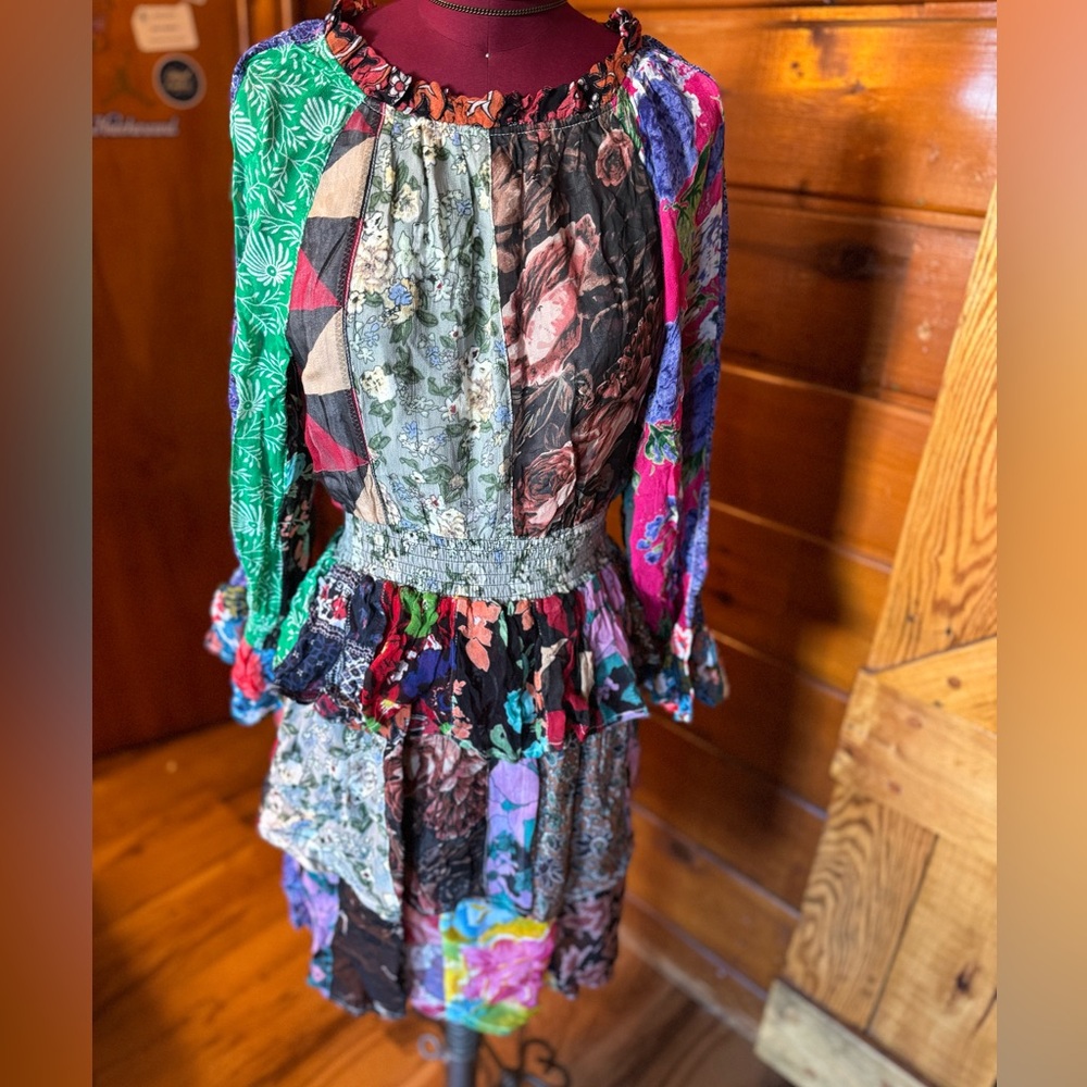 YOUNG THREADS NWT COLORFUL PATCHWORK BOHO DRESS SMALL